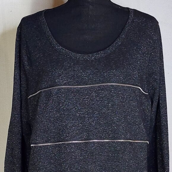 Lane Bryant Grey Black Exposed Faux Zipper LS Cotton Metallic Nylon Top Sz 18/20 - Picture 2 of 16